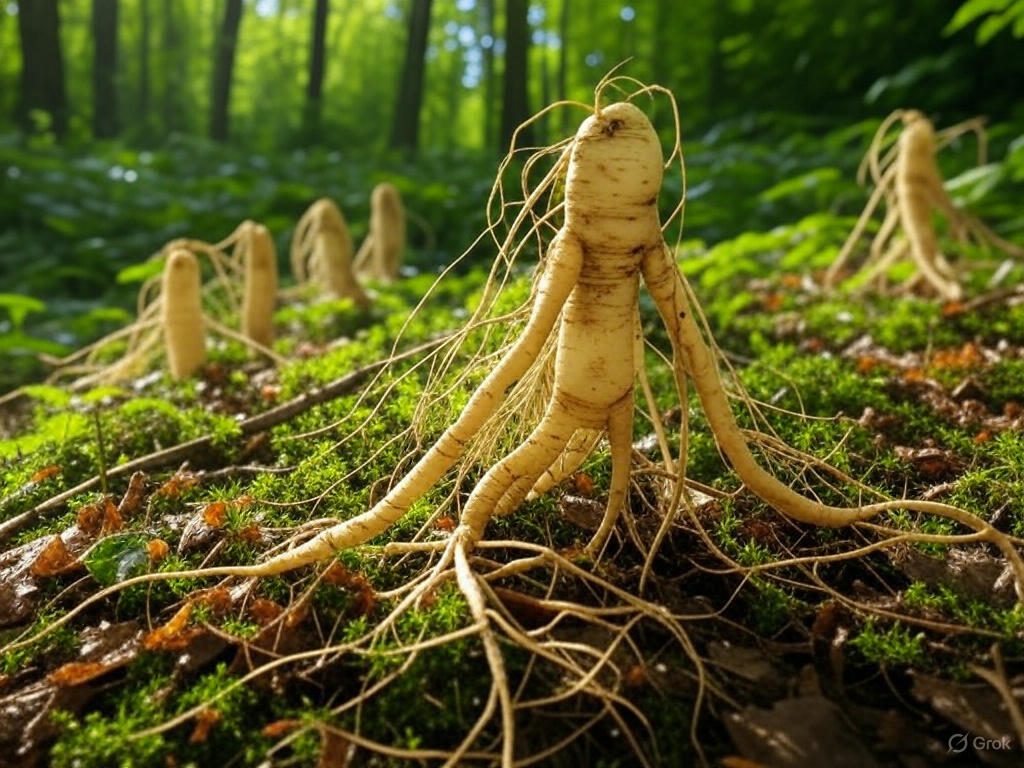Ginseng roots in a natural setting